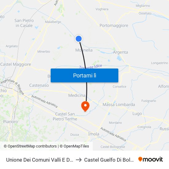 Unione Dei Comuni Valli E Delizie to Castel Guelfo Di Bologna map