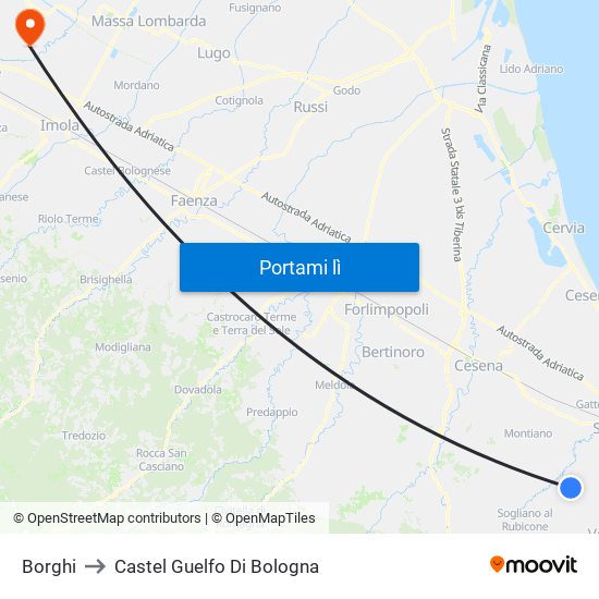Borghi to Castel Guelfo Di Bologna map