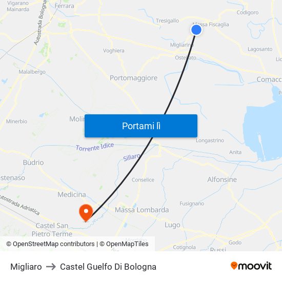 Migliaro to Castel Guelfo Di Bologna map