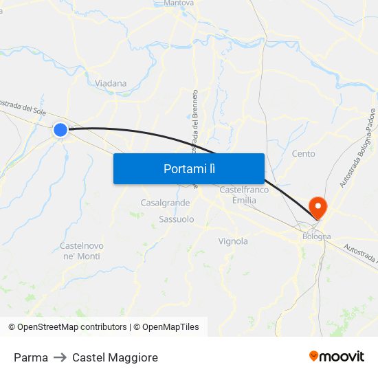 Parma to Castel Maggiore map
