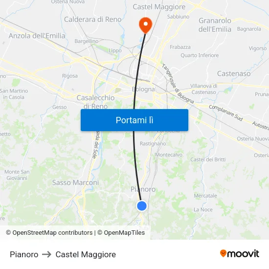 Pianoro to Castel Maggiore map