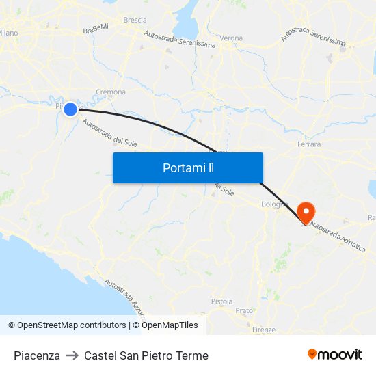 Piacenza to Castel San Pietro Terme map