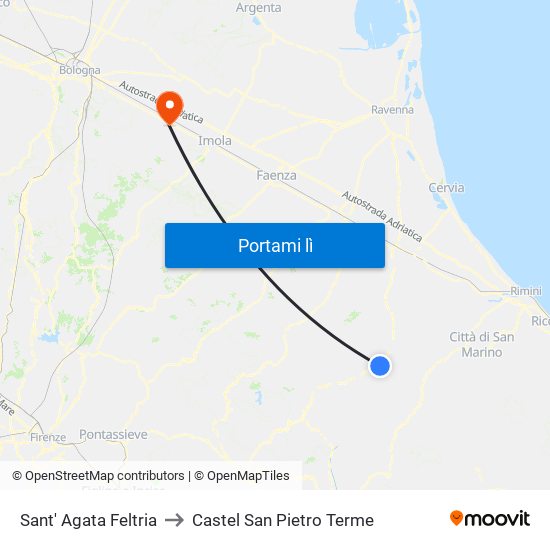 Sant' Agata Feltria to Castel San Pietro Terme map