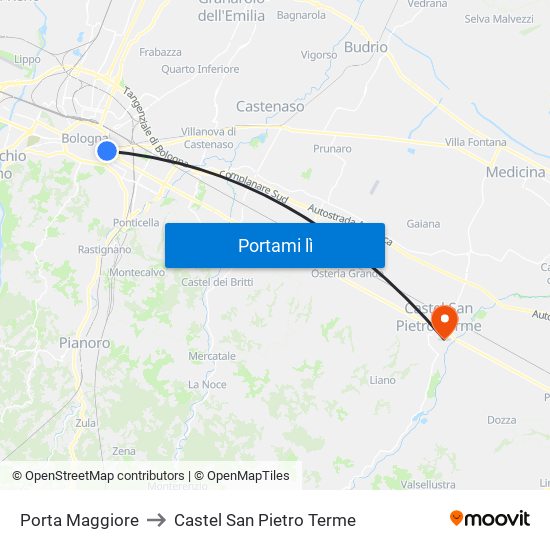 Porta Maggiore to Castel San Pietro Terme map