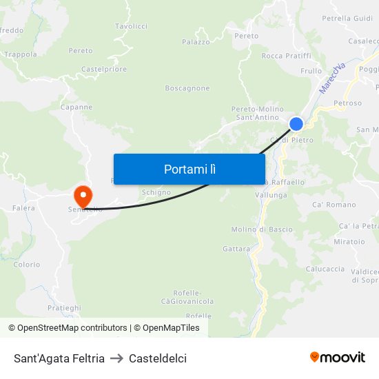 Sant'Agata Feltria to Casteldelci map
