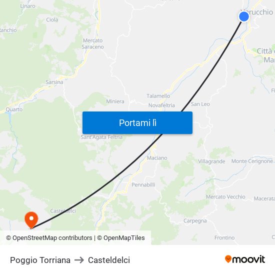 Poggio Torriana to Casteldelci map