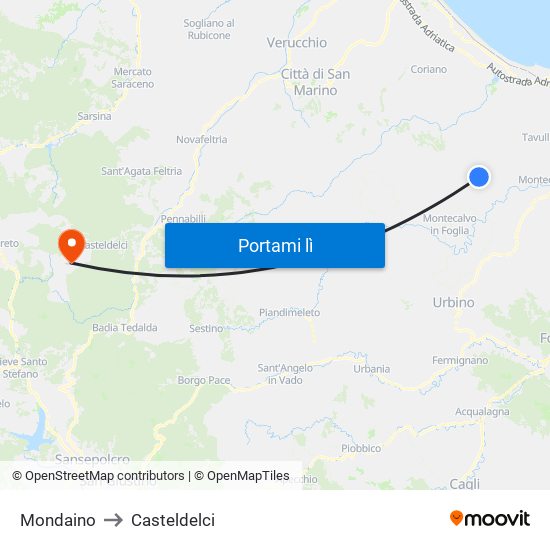 Mondaino to Casteldelci map