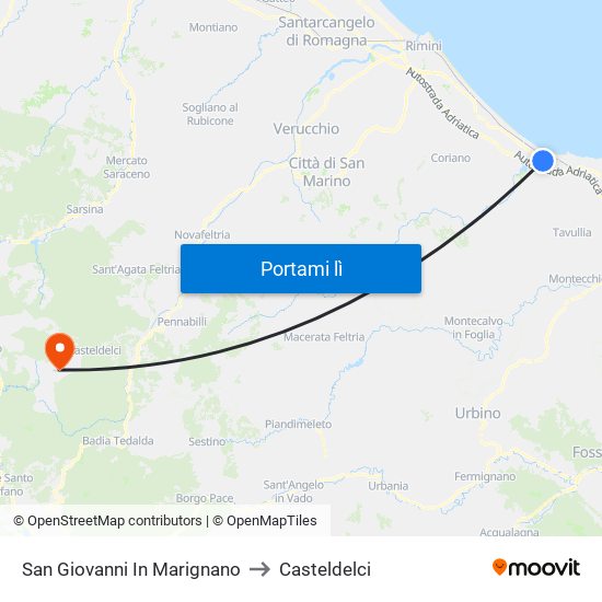 San Giovanni In Marignano to Casteldelci map
