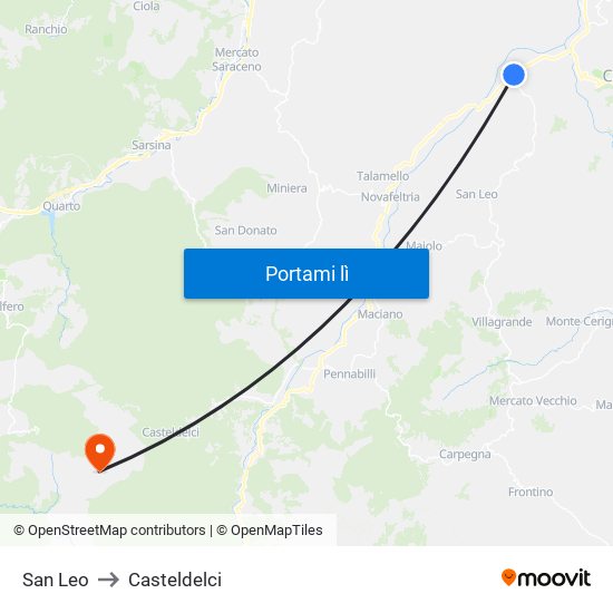 San Leo to Casteldelci map