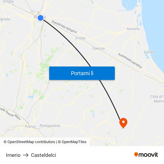 Irnerio to Casteldelci map