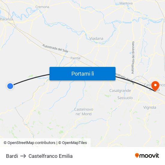 Bardi to Castelfranco Emilia map