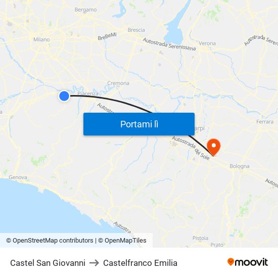 Castel San Giovanni to Castelfranco Emilia map