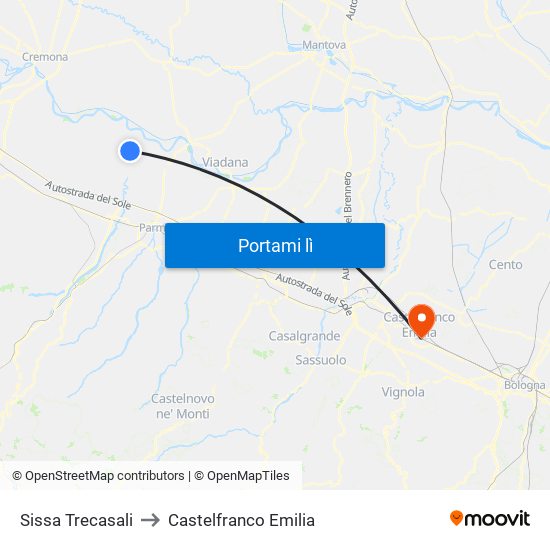 Sissa Trecasali to Castelfranco Emilia map