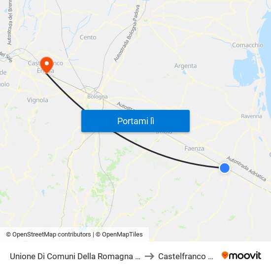 Unione Di Comuni Della Romagna Forlivese to Castelfranco Emilia map