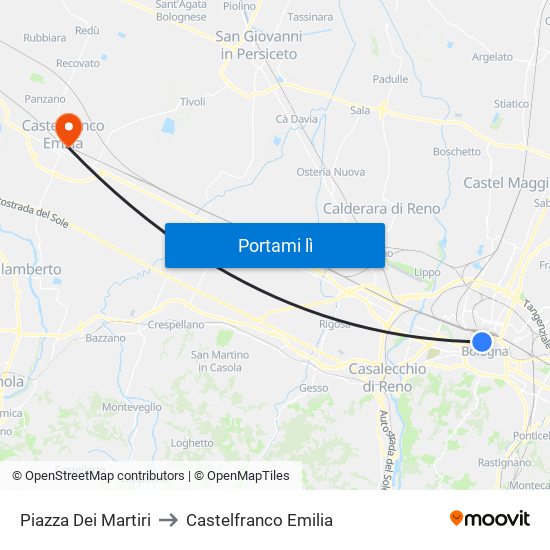 Piazza Dei Martiri to Castelfranco Emilia map
