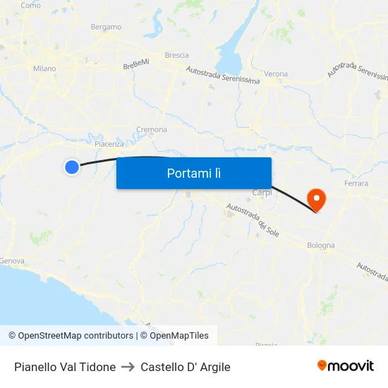 Pianello Val Tidone to Castello D' Argile map