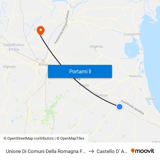 Unione Di Comuni Della Romagna Forlivese to Castello D' Argile map