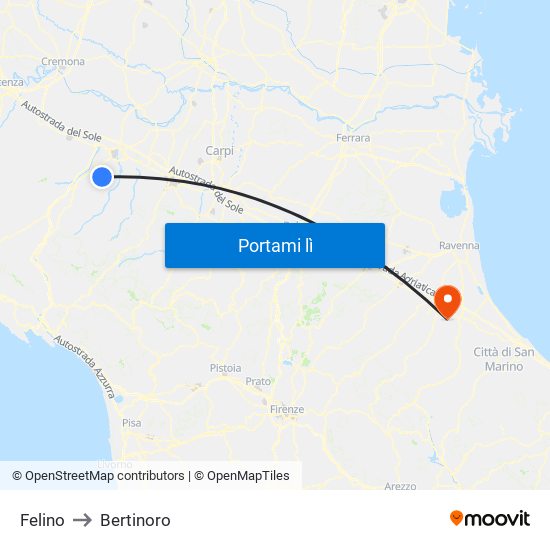 Felino to Bertinoro map