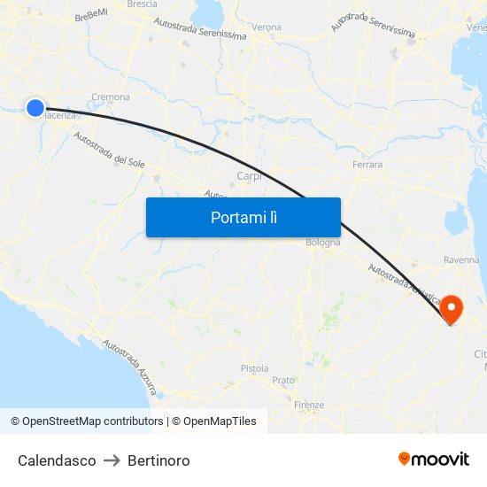 Calendasco to Bertinoro map