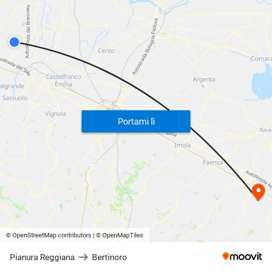 Pianura Reggiana to Bertinoro map