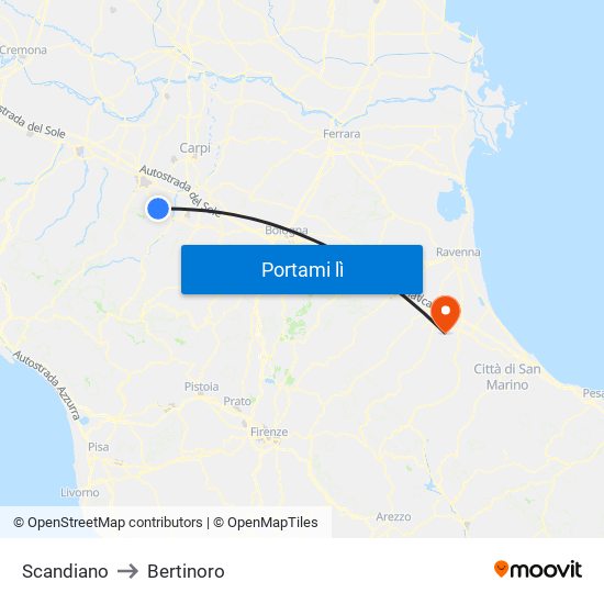 Scandiano to Bertinoro map