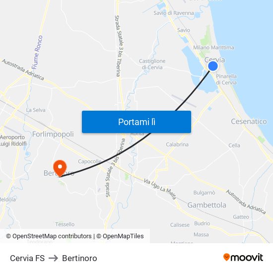 Cervia FS to Bertinoro map