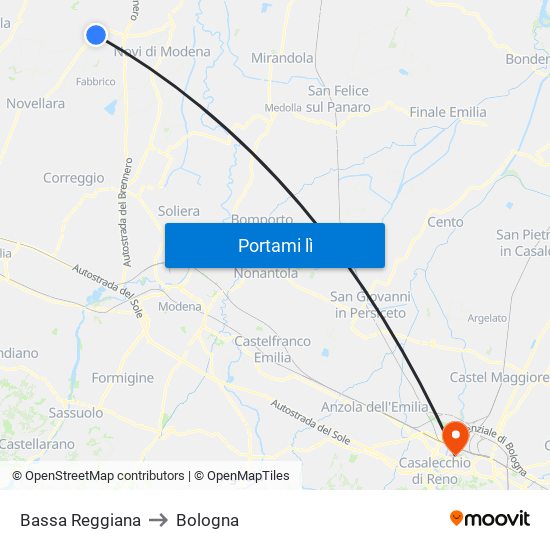 Bassa Reggiana to Bologna map