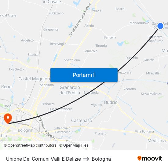 Unione Dei Comuni Valli E Delizie to Bologna map