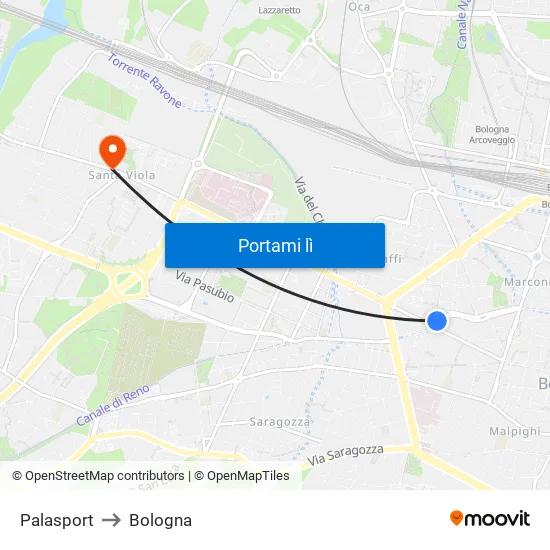 Riva Di Reno - Lame to Bologna map