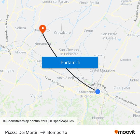 Piazza Dei Martiri to Bomporto map