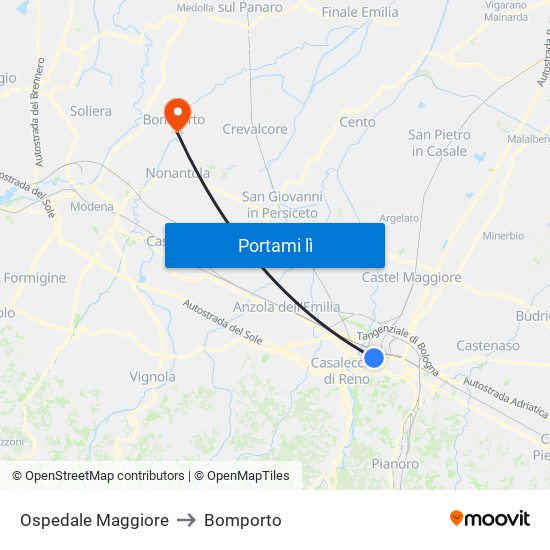 Ospedale Maggiore to Bomporto map