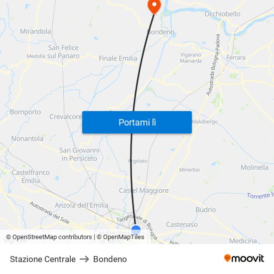 Stazione Centrale to Bondeno map