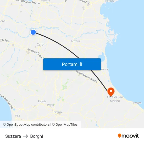 Suzzara to Borghi map