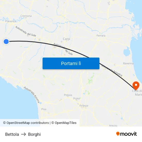 Bettola to Borghi map