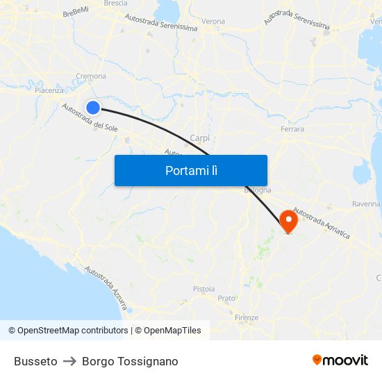 Busseto to Borgo Tossignano map