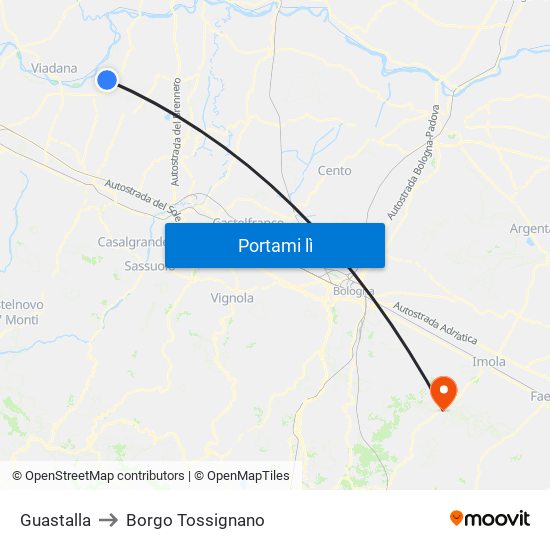 Guastalla to Borgo Tossignano map