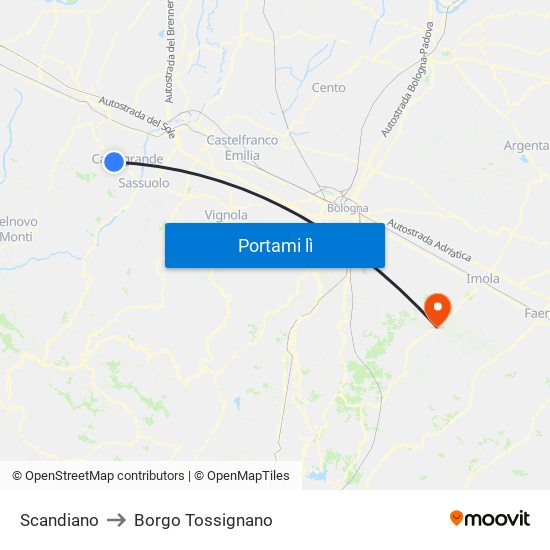 Scandiano to Borgo Tossignano map