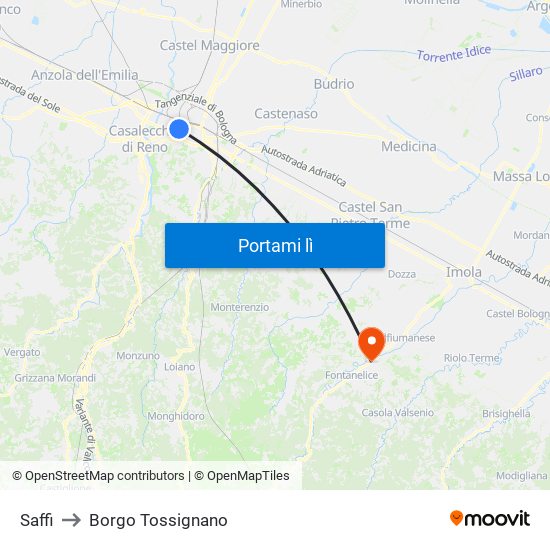 Saffi to Borgo Tossignano map