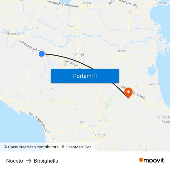 Noceto to Brisighella map