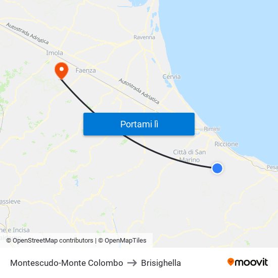 Montescudo-Monte Colombo to Brisighella map