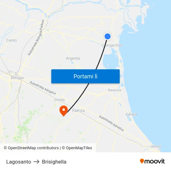 Lagosanto to Brisighella map