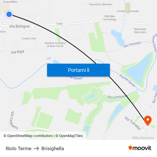 Riolo Terme to Brisighella map