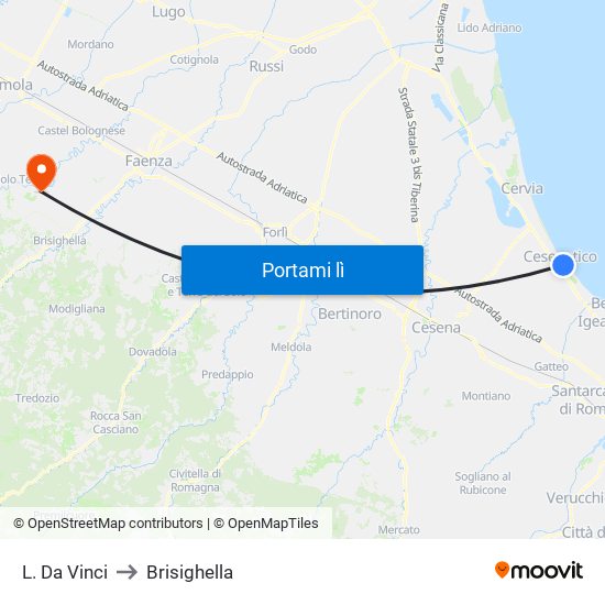 L. Da Vinci to Brisighella map