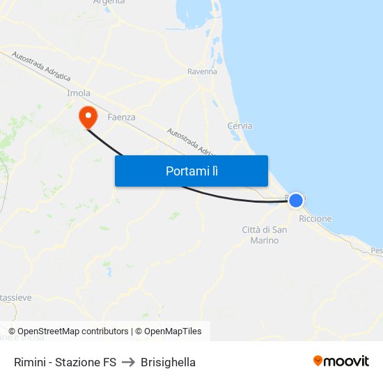 Rimini - Stazione FS to Brisighella map