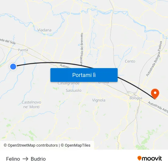 Felino to Budrio map