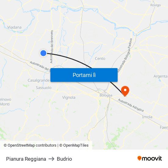 Pianura Reggiana to Budrio map