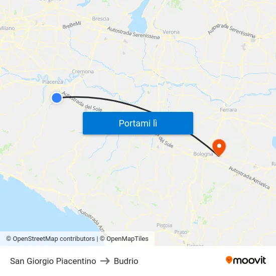 San Giorgio Piacentino to Budrio map