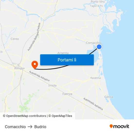 Comacchio to Budrio map