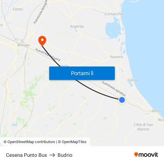Cesena Punto Bus to Budrio map