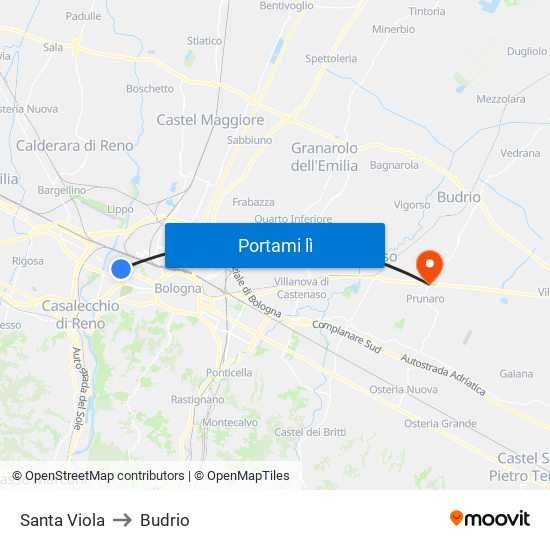 Santa Viola to Budrio map
